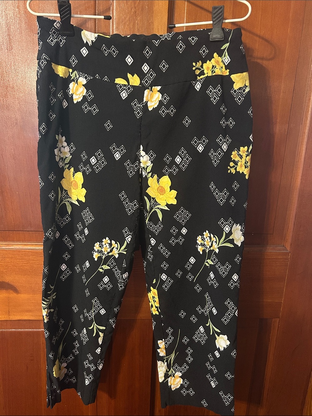 Zac & Rachel Black Capris with Yellow Floral Print